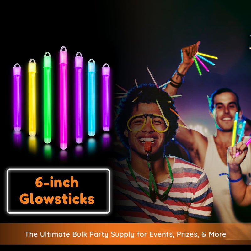 Glow Fever Glow in The Dark Sticks - 100 ct 6" Glow Sticks Bulk Party Pack with End Caps & Lanyards - Glow Party Favors for Concert, Festival, & Wedding Neon Light Sticks by Party Dragon, Green - Image 2